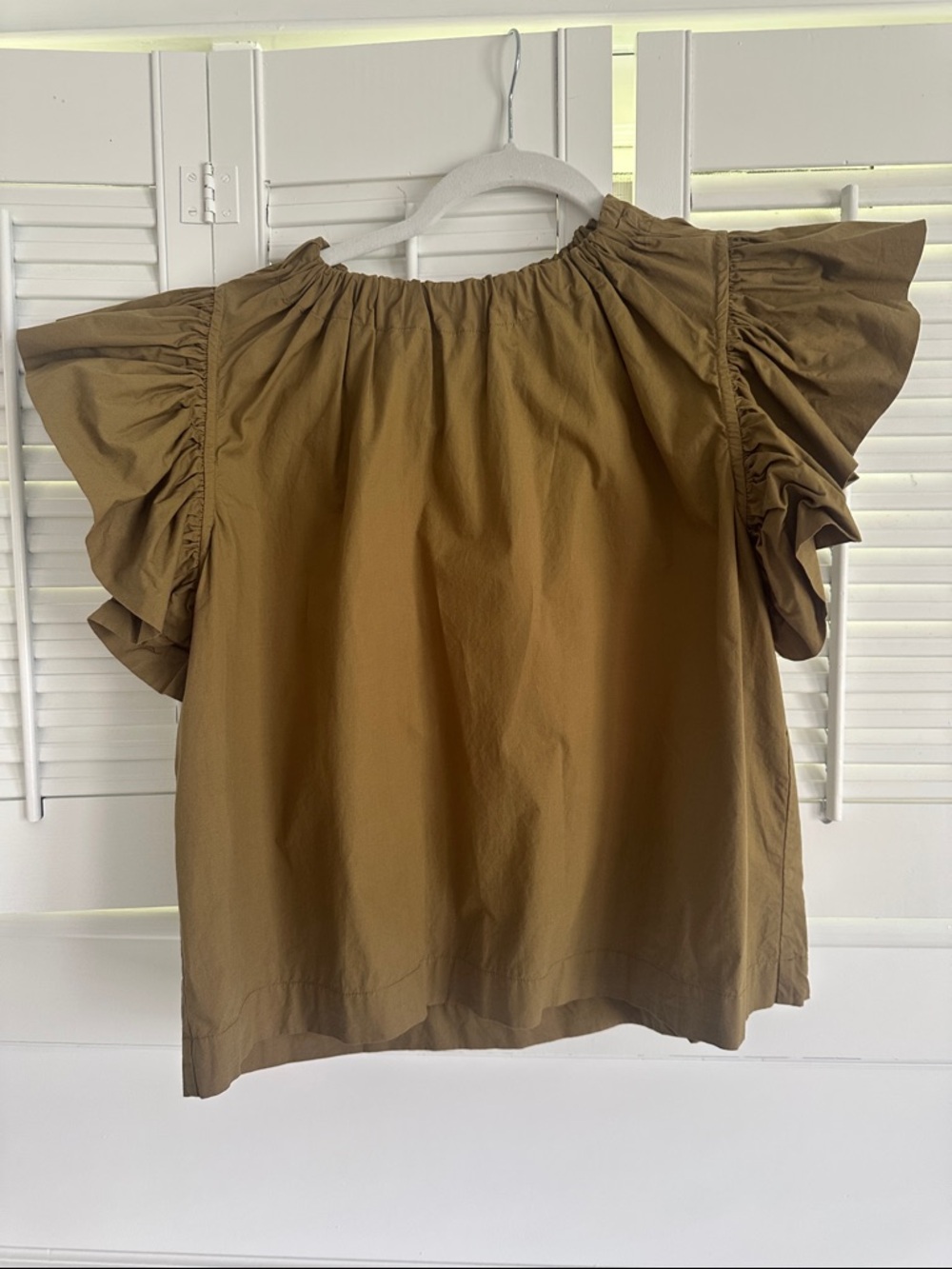 Ulla Johnson Women’s Ruffle Sleeve Blouse in Olive Green